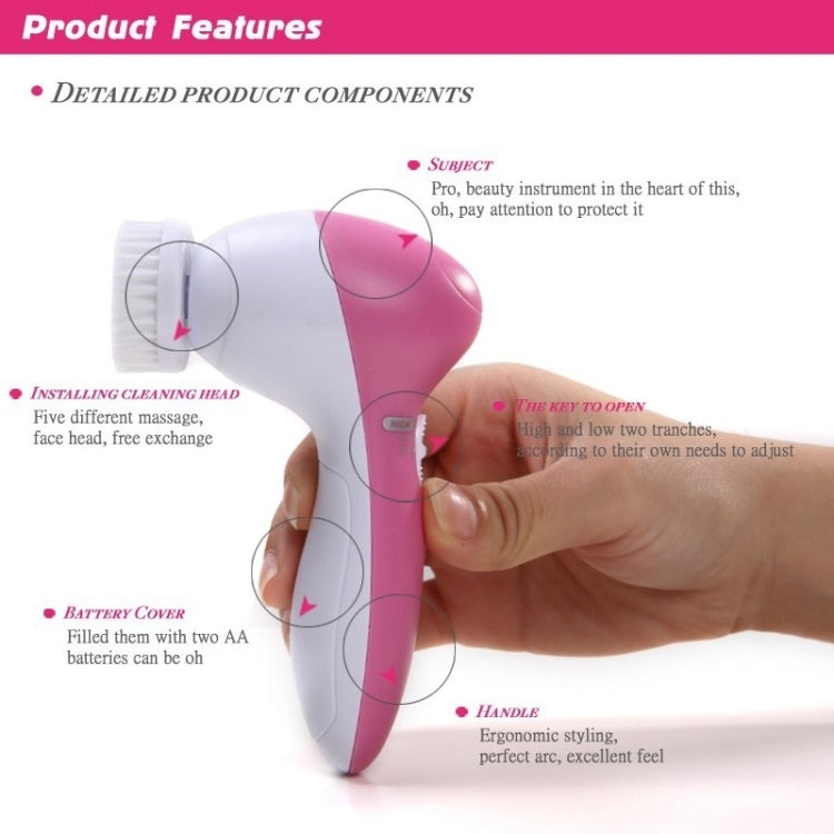 Detergente viso elettrico 5 in 1 per la cura della bellezza, spazzola, massaggiatore, scrubber, cura della pelle del viso, 5 in 1 AE-8782