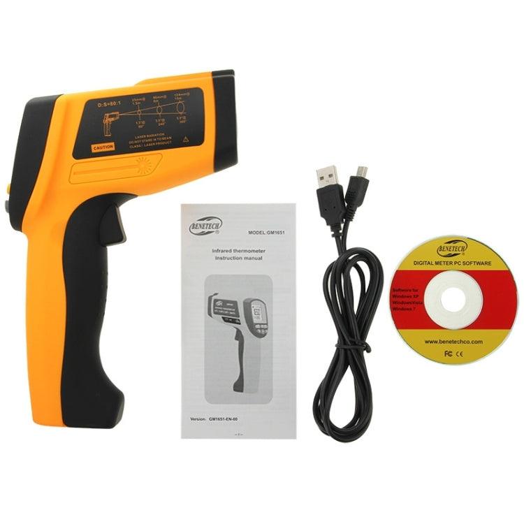 Termometro IR a infrarossi portatile con display digitale USB BENETECH GM1651, intervallo di misurazione: -30 ~ 1650 °C, GM1651