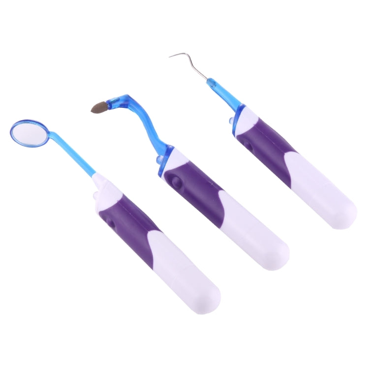 Kit di strumenti orali dentali professionali a LED 3 in 1 Lit-Pack (specchio dentale + gomma per macchie di denti + set per rimozione placca)