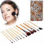 Set di kit di borse per pennelli cosmetici pieghevoli alla moda con motivo pantera per donna / 12 pennelli Prodotto per la cura del viso, 12pcs