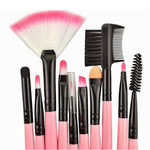 Set di pennelli per trucco con manico rosa in pelo di capra da 24 pezzi con custodia rosa, 24pcs