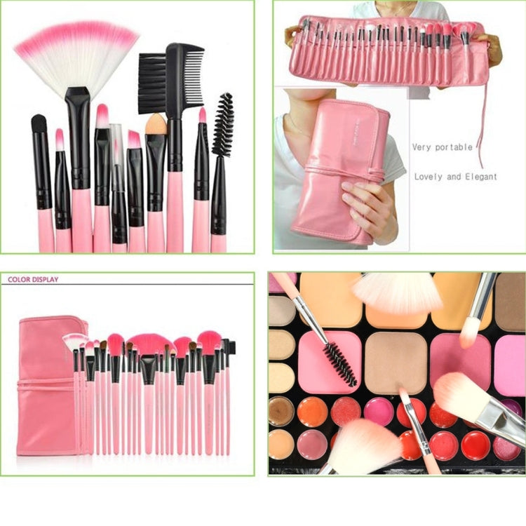 Set di pennelli per trucco con manico rosa in pelo di capra da 24 pezzi con custodia rosa, 24pcs