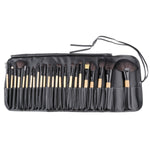 Set di 24 pennelli cosmetici in crine di cavallo con manico in legno e borsa in pelle nera, 24 PCS