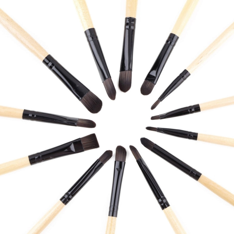 Set di 24 pennelli cosmetici in crine di cavallo con manico in legno e borsa in pelle nera, 24 PCS