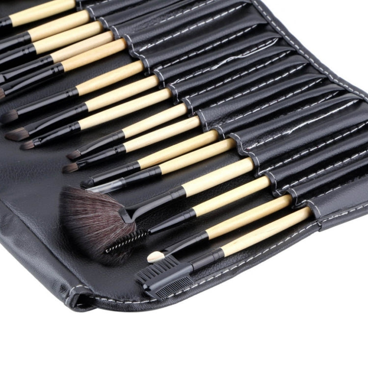 Set di 24 pennelli cosmetici in crine di cavallo con manico in legno e borsa in pelle nera, 24 PCS