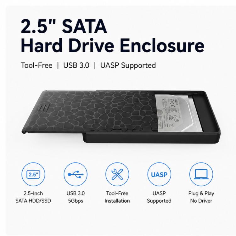 Custodia esterna HDD/SSD SATA da 2,5 pollici, senza attrezzi, interfaccia USB 3.0