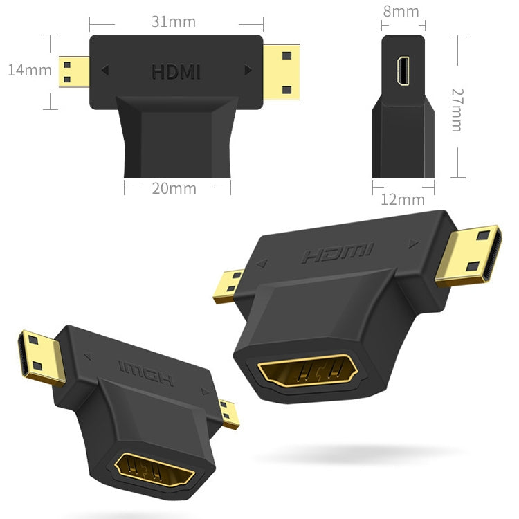 Adattatore HDMI femmina 3 in 1 a mini HDMI maschio + micro HDMI maschio, HDMI Female to Mini HDMI+Micro HDMI