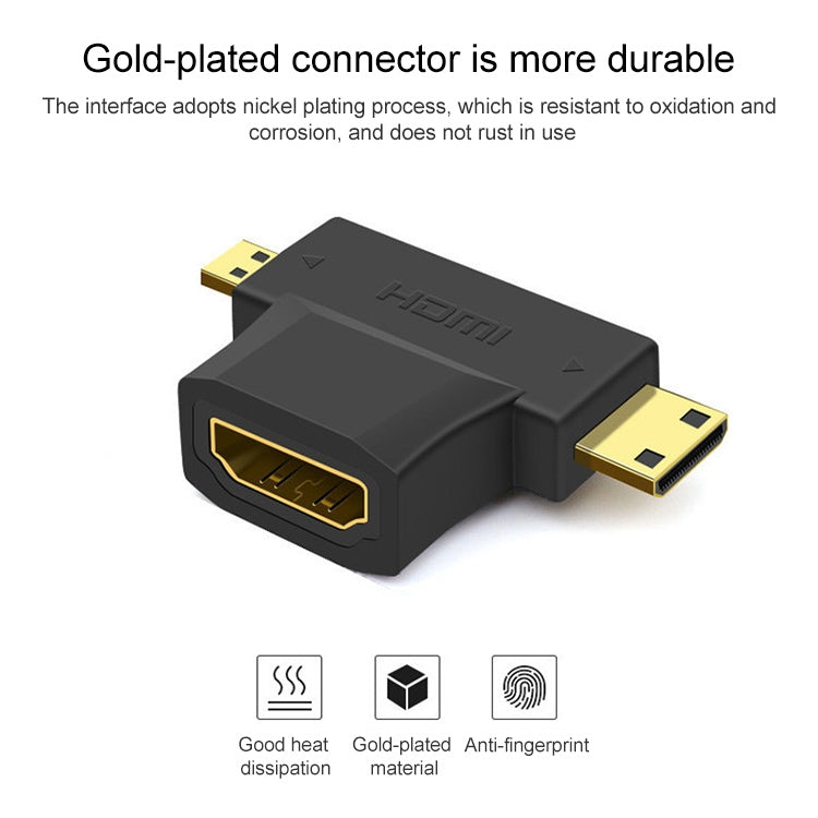 Adattatore HDMI femmina 3 in 1 a mini HDMI maschio + micro HDMI maschio, HDMI Female to Mini HDMI+Micro HDMI