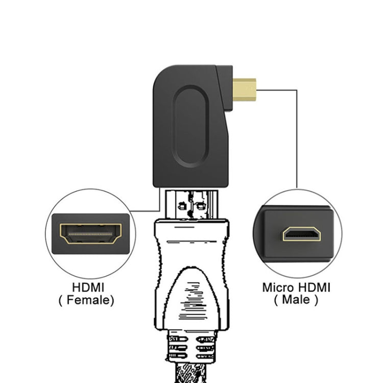 Adattatore Micro HDMI maschio a HDMI 19 pin femmina placcato in oro con angolo di 90 gradi, Micro HDMI to HDMI