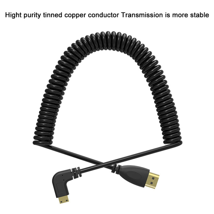 Cavo a spirale mini HDMI maschio a HDMI maschio placcato oro versione 1.4, supporto 3D / Ethernet, lunghezza: 0,6 m-2 m, Right Angle Mini HDMI to HDMI AM