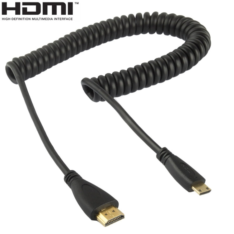 Versione 1.4, cavo a spirale Mini HDMI maschio a HDMI maschio placcato oro, supporto 3D / Ethernet, lunghezza: 60 cm (può essere esteso fino a 2 m), Mini HDMI AM to HDMI AM