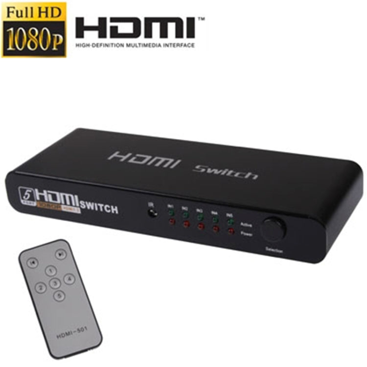 Switch HDMI Full HD 1080P a 5 porte con switch e telecomando, versione 1.3 (ingresso HDMI a 5 porte, uscita HDMI a 1 porta), 1.3 Version
