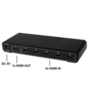 Switch HDMI Full HD 1080P a 5 porte con switch e telecomando, versione 1.3 (ingresso HDMI a 5 porte, uscita HDMI a 1 porta), 1.3 Version