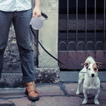 Guinzaglio retrattile per cani 5 m motivo griglia bianco e nero