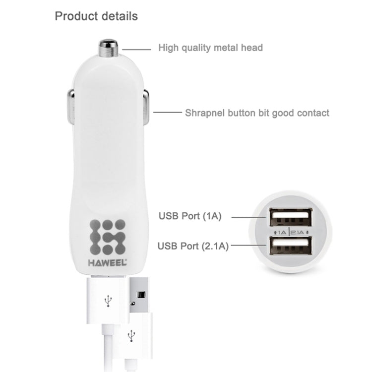 Caricatore per auto con doppia porta USB HAWEEL di alta qualità da 2,1 A + 1 A, HK Black, US  Black, US White, UK White, UK Black, White, Black