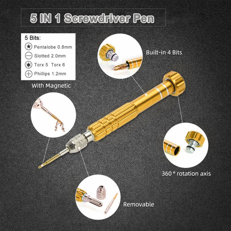 Gold Series 5 in 1 Screwdriver Set (T5 / T6 / 1.2 / 1.5 / 0.8), 5 in 1