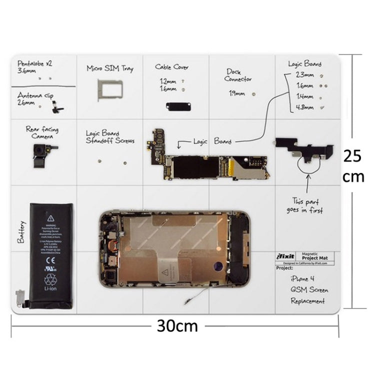 Tappetino da progetto magnetico per strumenti di riparazione iPhone/Samsung, dimensioni: 30 cm x 25 cm, 30cmx 25cm