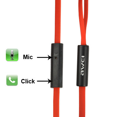 Awei ES600i Noodle Style Auricolare universale da 3,5 mm con controllo dell'altoparlante e microfono per iPhone / iPad / iPod touch, Galaxy SIV / SIII / Note II / Premier, serie Nokia Lumia, serie LG Optimus, serie HTC / Motorola / Sony Xperia ecc.