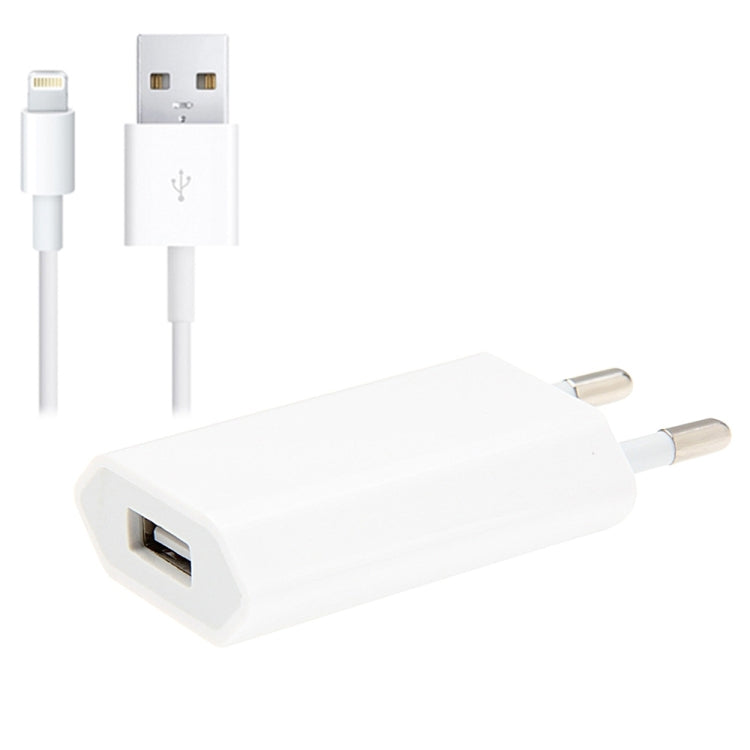 Adattatore per caricabatterie da viaggio con spina UE 2 in 1 5V 1A con cavo a 8 pin da 1 m per iPhone