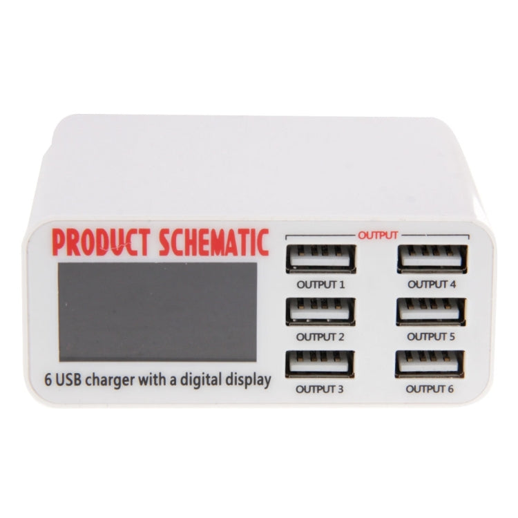 WLX-899 Caricabatterie USB da 30 W Uscita 5 V 6 A Caricatore USB a 6 porte ad alta velocità max 3,5 A con display digitale e cavo da 1,5 m, WLX-899