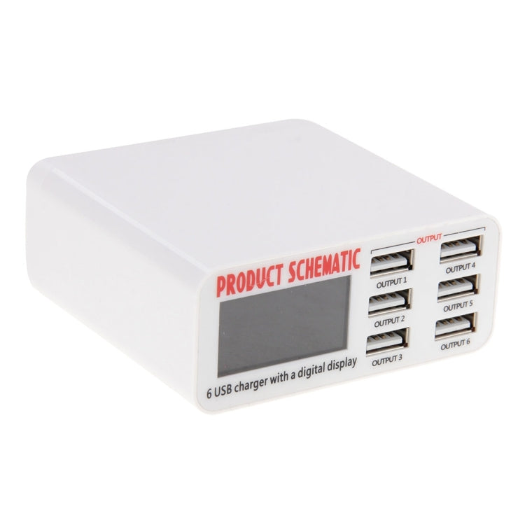WLX-899 Caricabatterie USB da 30 W Uscita 5 V 6 A Caricatore USB a 6 porte ad alta velocità max 3,5 A con display digitale e cavo da 1,5 m, WLX-899