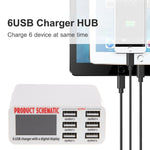 Caricabatterie USB 30W 6 porte con display digitale