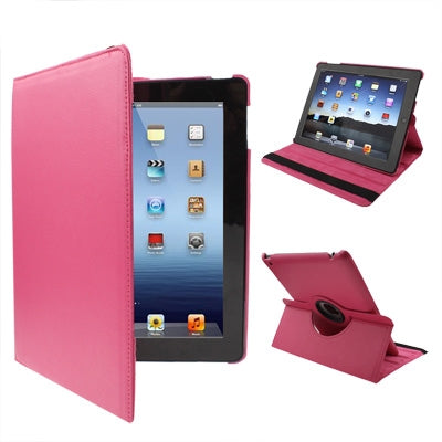 Custodia in pelle PU ruotabile a 360 gradi con funzione di sospensione/sveglia e supporto per il nuovo iPad (iPad 3) / iPad 2 / iPad 4, Red Plum