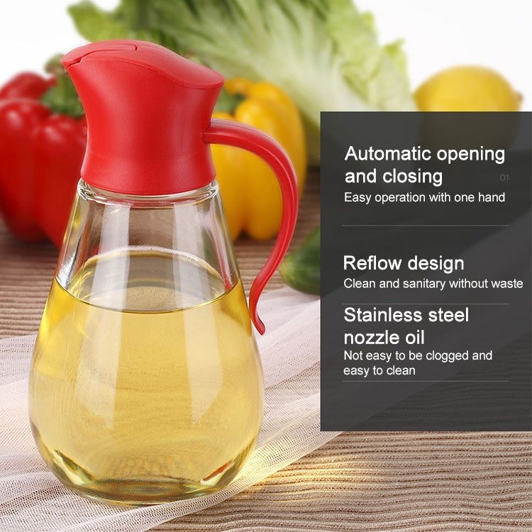Bottiglia di olio in vetro con apertura automatica del coperchio