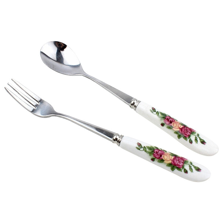 Set cucchiaio + forchetta in acciaio inox con manico in ceramica