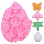 Stampo per torta in silice a forma di scarabeo, farfalla, insetto, 8 in 1, 8 In 1(Pink)