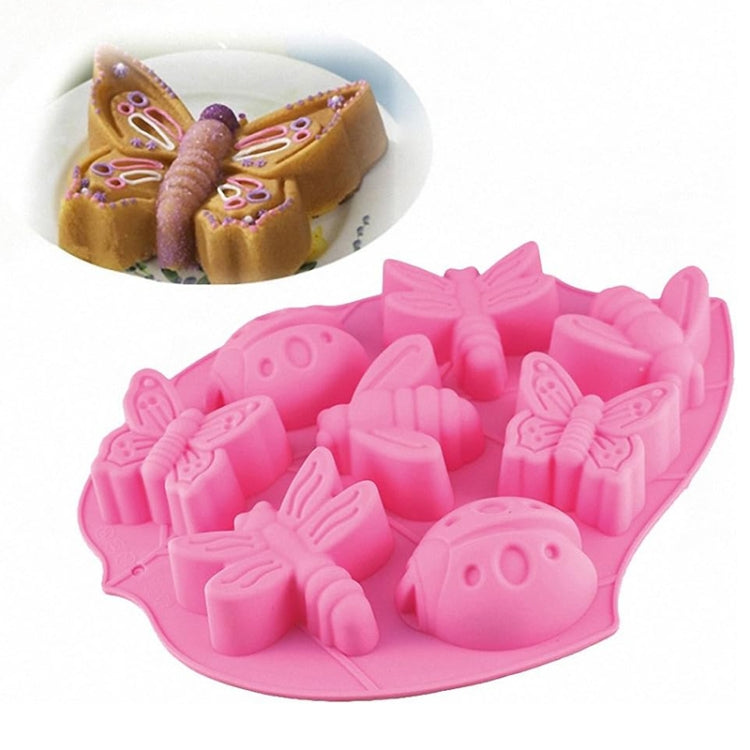 Stampo per torta in silice a forma di scarabeo, farfalla, insetto, 8 in 1, 8 In 1(Pink)