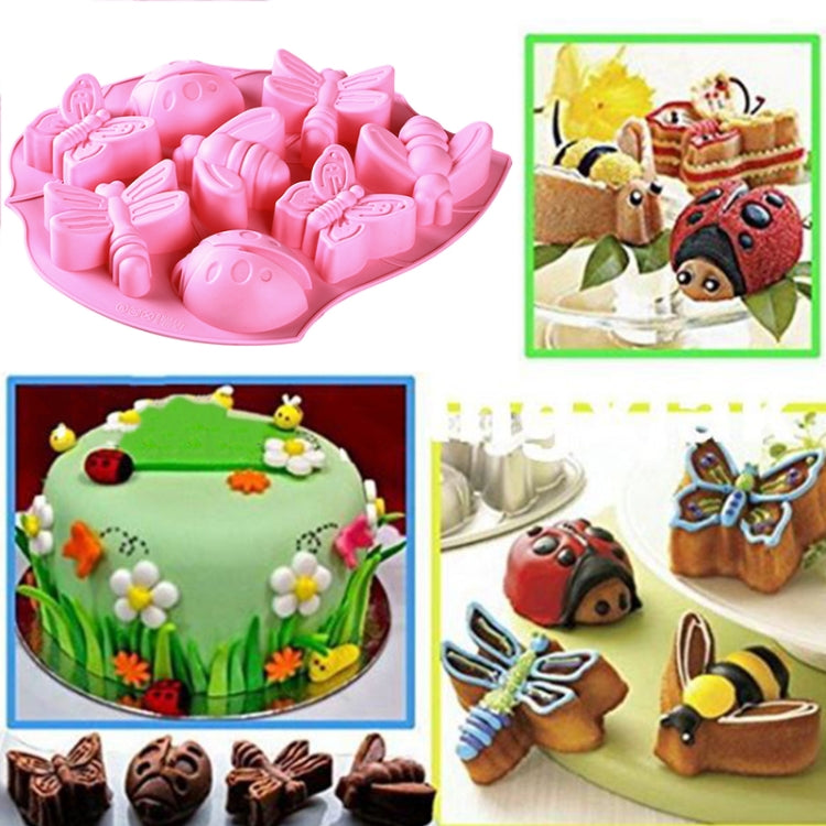 Stampo per torta in silice a forma di scarabeo, farfalla, insetto, 8 in 1, 8 In 1(Pink)