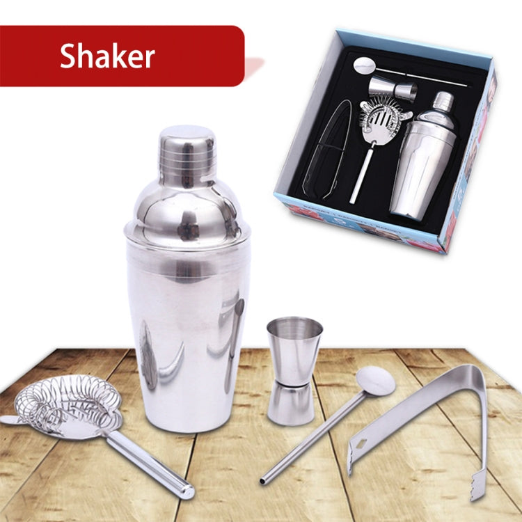 Set shaker classico 5 in 1 in acciaio inossidabile, capacità: 550 ml (shaker + jigger + filtro + clip per ghiaccio + tubo agitatore), 5 in 1 Shaker Set