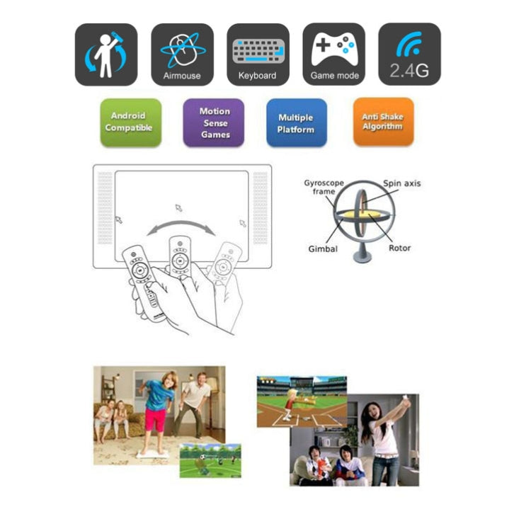 Giroscopio T2 Mini Fly Air Mouse 2.4G Android Telecomando 3D Sense Motion Stick per desktop / laptop, T2