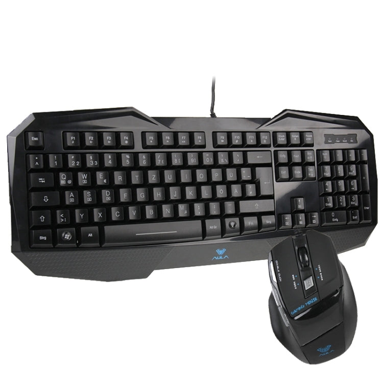 Aula Killing Soul Serie Behead Tastiera QWERTZ cablata USB silenziosa / antiscivolo con retroilluminazione Blu-ray + velocità di ritorno 500-1000 Hz Kit combinato mouse da gioco 7D, tasti in lingua tedesca, German