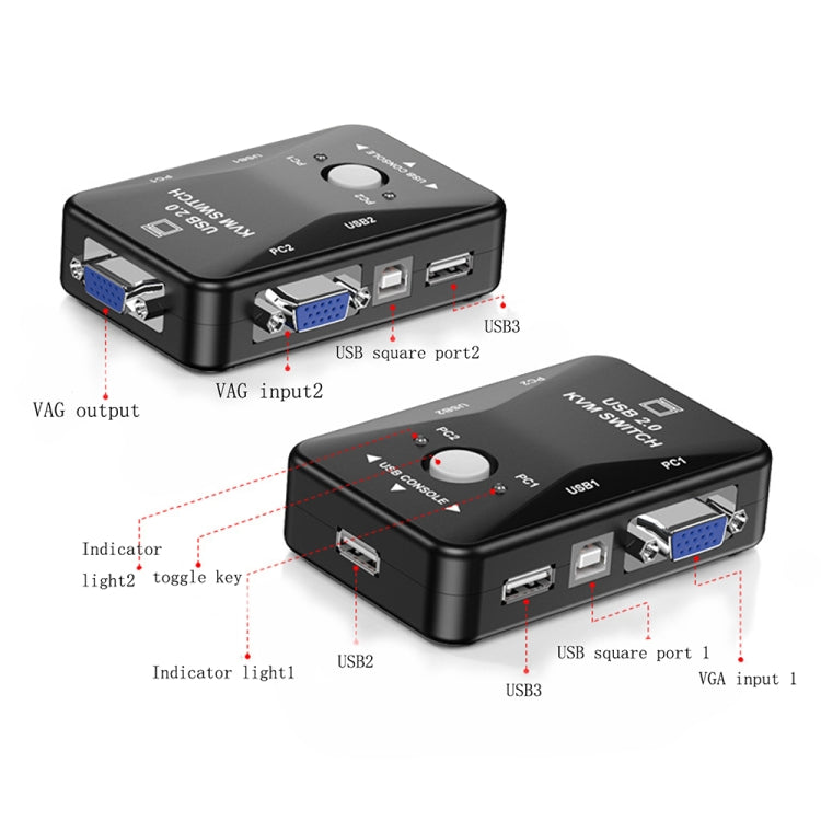 KVM-21UA Switch Box KVM USB a 2 porte con pulsante di controllo per monitor tastiera mouse PC, 2 Ports (with USB)