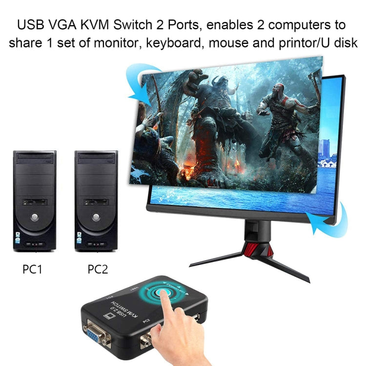 KVM-21UA Switch Box KVM USB a 2 porte con pulsante di controllo per monitor tastiera mouse PC, 2 Ports (with USB)