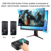 KVM-21UA Switch Box KVM USB a 2 porte con pulsante di controllo per monitor tastiera mouse PC, 2 Ports (with USB)