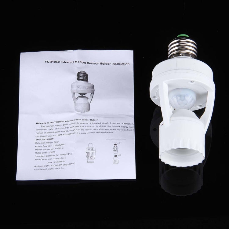 YCB1060 Portalampada con sensore di movimento PIR E27 da 360 gradi, 60 W, raggio di rilevamento: circa 6 m, CA 110-240 V