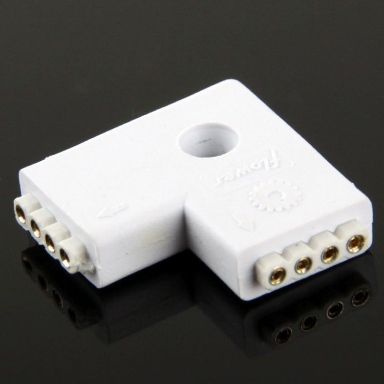 Connettore femmina a forma di L a 4 pin e 2 vie per striscia flessibile LED RGB
