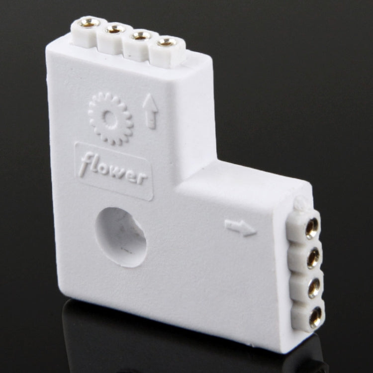Connettore femmina a forma di L a 4 pin e 2 vie per striscia flessibile LED RGB