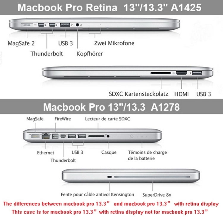 ENKAY per MacBook Pro Retina 13,3 pollici (versione USA) / A1425 / A1502 4 in 1 Custodia protettiva in plastica rigida satinata con protezione per lo schermo, protezione per tastiera e tappi antipolvere