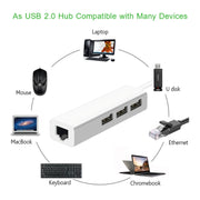 Adattatore di rete Ethernet USB 2.0 + HUB USB a 3 porte, USB
