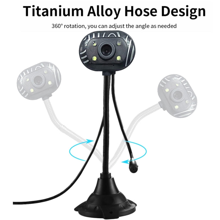 Fotocamera per PC/Webcam USB 2.0 senza driver da 5 megapixel con microfono e 4 luci LED, lunghezza cavo: 1,1 m