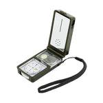 Bussola portatile multifunzione 10 in 1 (termometro, igrometro, luce LED, riflettore, livella, bussola, fischietto, selce, lente d'ingrandimento, righello), 10 in 1