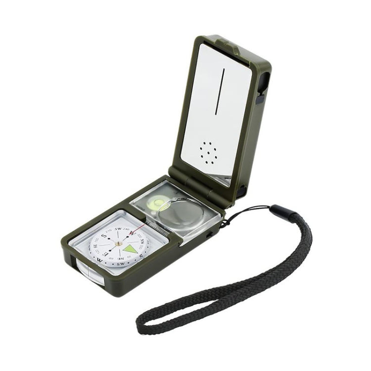 Bussola portatile multifunzione 10 in 1 (termometro, igrometro, luce LED, riflettore, livella, bussola, fischietto, selce, lente d'ingrandimento, righello), 10 in 1