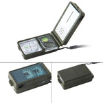 Bussola portatile multifunzione 10 in 1 (termometro, igrometro, luce LED, riflettore, livella, bussola, fischietto, selce, lente d'ingrandimento, righello), 10 in 1