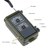 Bussola portatile multifunzione 10 in 1 (termometro, igrometro, luce LED, riflettore, livella, bussola, fischietto, selce, lente d'ingrandimento, righello), 10 in 1