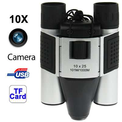 Binocolo per fotocamera digitale 10×25 mm 5 in 1 (fotocamera binoculare + videocamera + fotocamera digitale + videocamera per PC + lettore di schede TF), campo visivo: 101 m/1000 m, dimensioni: 135 × 100 × 24 mm, 10X25