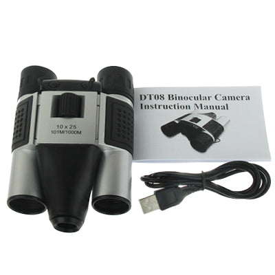 Binocolo per fotocamera digitale 10×25 mm 5 in 1 (fotocamera binoculare + videocamera + fotocamera digitale + videocamera per PC + lettore di schede TF), campo visivo: 101 m/1000 m, dimensioni: 135 × 100 × 24 mm, 10X25